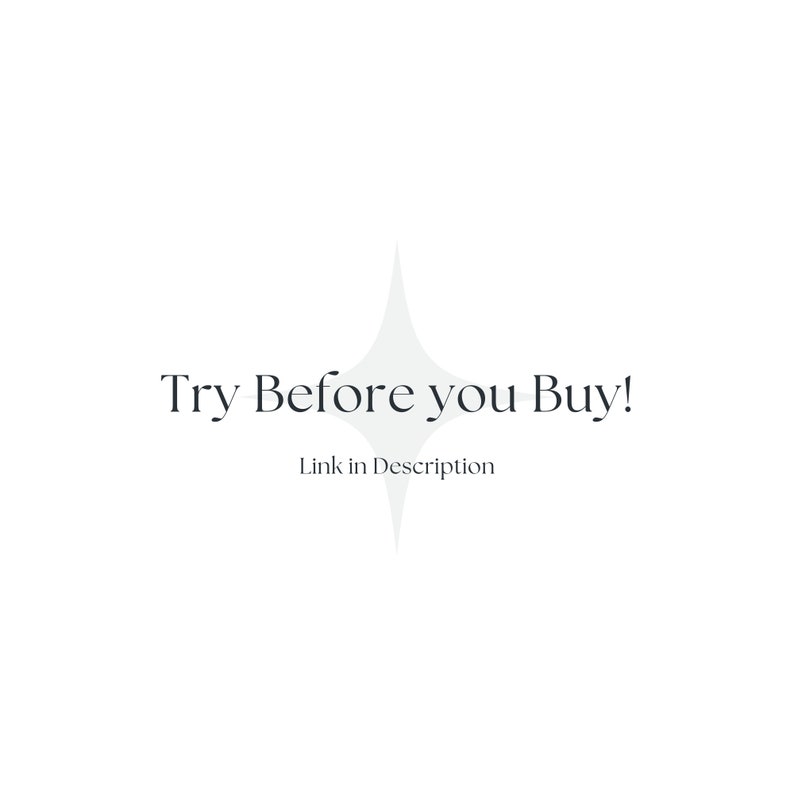 May include: Text that reads "Try Before you Buy!" with a link in the description below. A white starburst graphic is centered above the text.