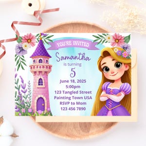 Magical Rapunzel Princess Birthday Invitation | Watercolor Baby Shower Party | Instant Editable & Printable Horizontal