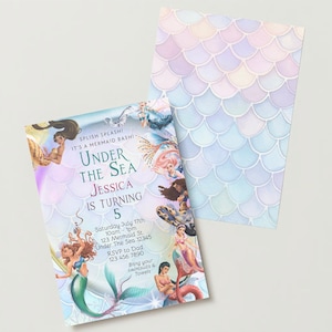 Corjl Little Mermaid, Under the sea, Mermaid, splish splash, Party Birthday Digital Invitation INSTANT EDITABLE TEMPLATE
