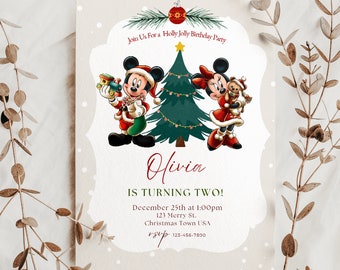 Minnie Mouse Christmas Birthday Invitation, Winter 1st Birthday (Digital)