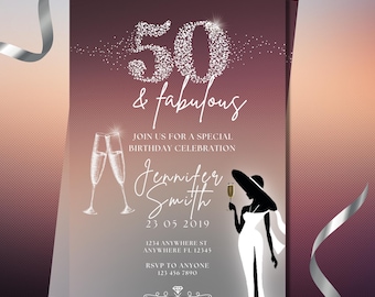 50th Birthday Invitation, Fabulous Theme (Digital Download)