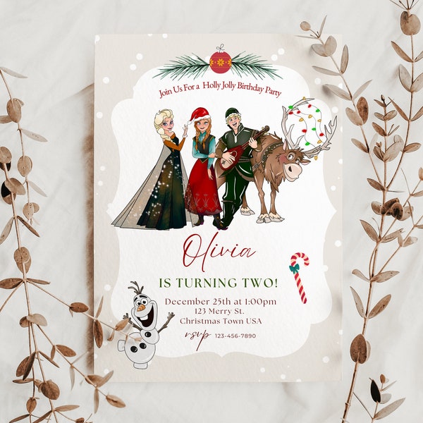 Instant Editable Frozen Christmas Winter Red Cute First Birthday Girls Xmas Birthday digital birthday invitation baby kids party digital pdf