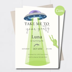 Instant Editable UFO Area 51 Alien Take Me To Your Party Digital Printable Halloween Costume Invitation Birthday Invite