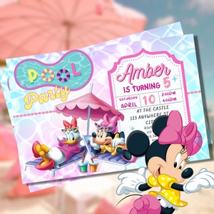 Minnie Mouse Pool Party birthday digital Invitation