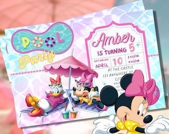 Minnie Mouse Pool Party birthday digital Invitation