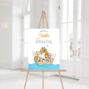 Corjl Noah&#39;s Ark Birthday Party Sign Poster, Baby Shower Digital Birthday Invitation INSTANT EDITABLE TEMPLATE
