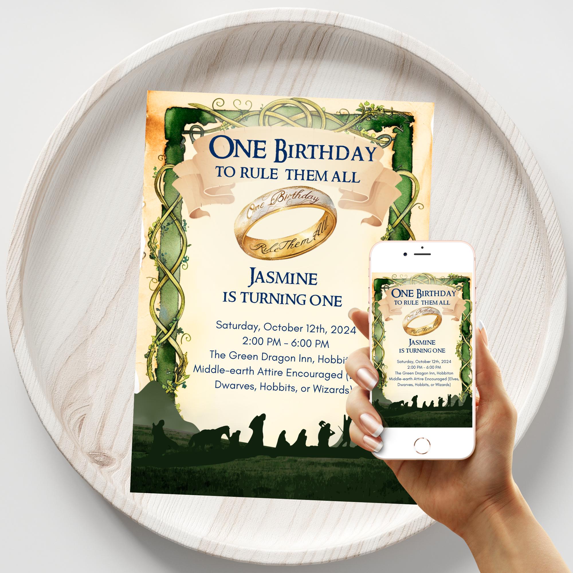 One Birthday to Rule Them All | Fellowship of the Shire-Inspired 5x7 Fantasy Birthday Invitation | Instant Download Canva Template