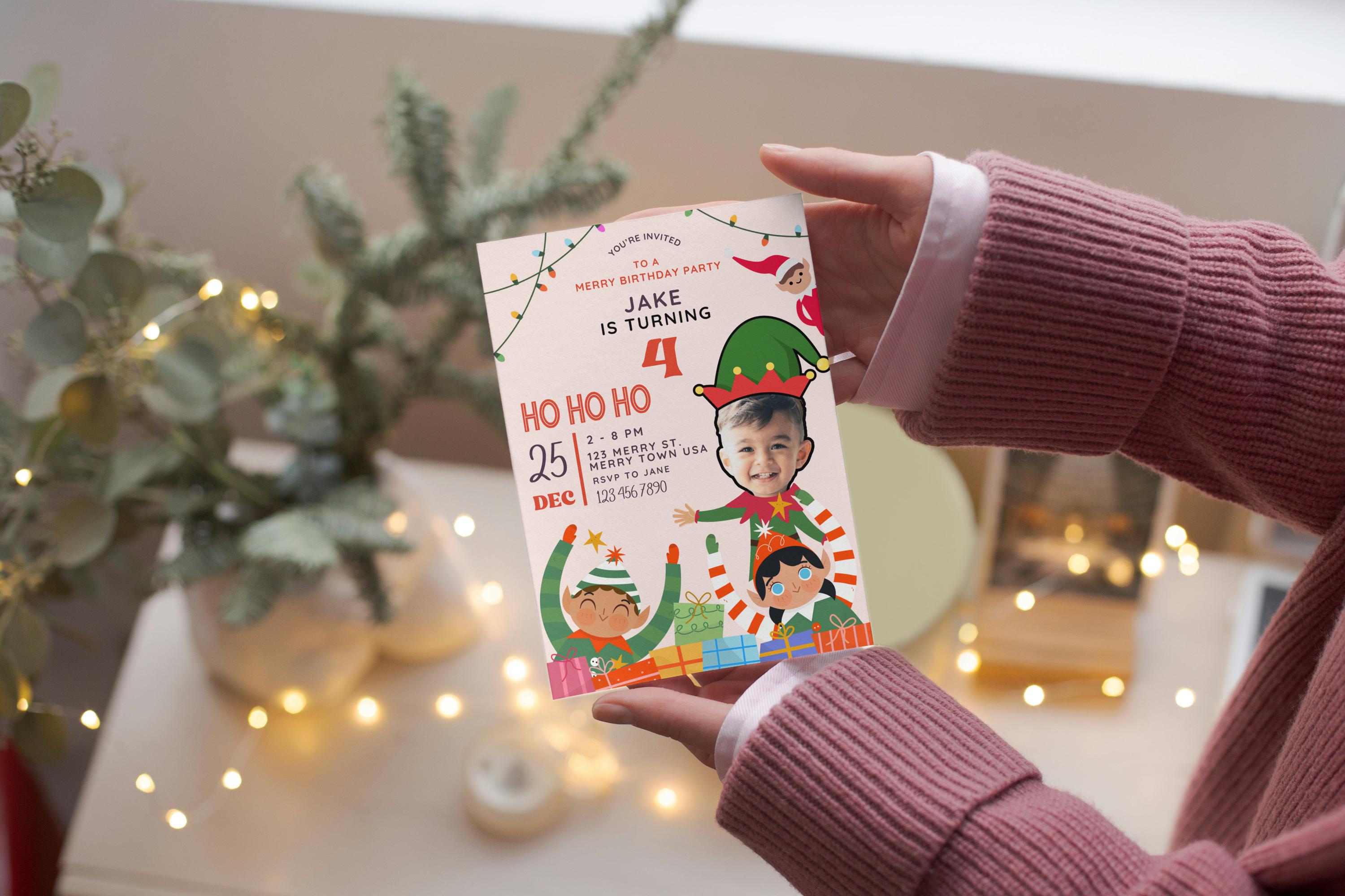 Custom Elf Birthday Invitation, Photo Party (digital PDF 5x7) - Etsy