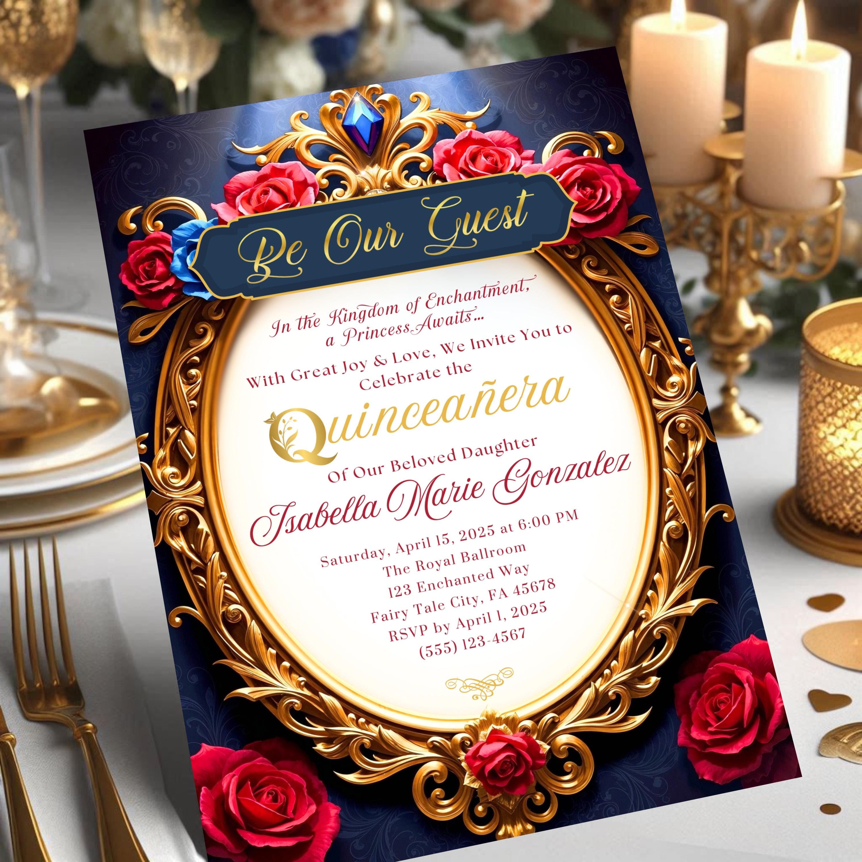 Beauty & The Beast Inspired Belle Quinceañera Invitation | Self-Editable Printable Digital File | Customizable Disney-Inspired Party Invite