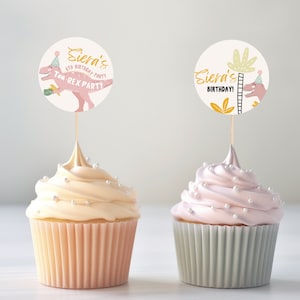 Tea Rex Cupcake Toppers födelsedagsinbjudan DIREKTREDIGERBAR MALL