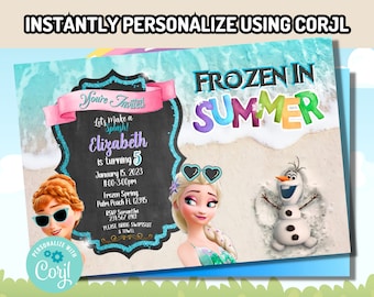 Corjl  Beach Birthday Party Digital Birthday Invitation INSTANT EDITABLE TEMPLATE