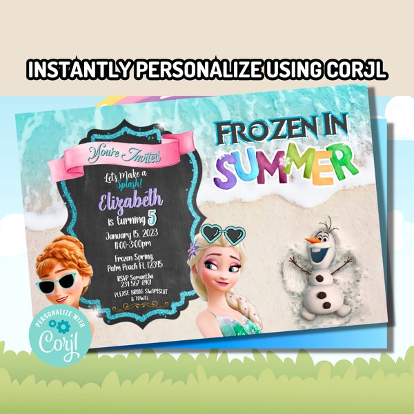 Corjl Frozen Beach Birthday Party Invitation d'anniversaire numérique MODÈLE MODIFIABLE INSTANTANÉ