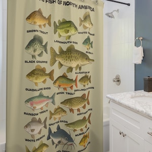 Angeln Duschvorhang - Sport Fisch von Amerika, Fischer Badezimmer Dekor, Outdoor-Enthusiast Geschenk, Naturliebhaber Cabin Art