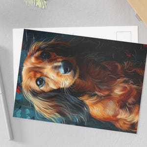 Postkarten, dickes Ölbild von einem Langhaar Dackel, Hunde Kunst, Geschenk für Tierliebhaber, Wanddekoration, Fine Art Prints, Wohndekor