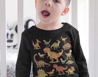 Dinosaur Toddler Long Sleeve Tee, Cute Toddler Shirt, Kids Gift, Dino T-Shirt, Playful Tee for Boys and Girls
