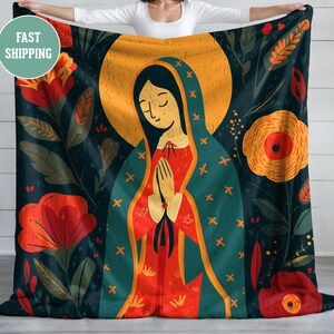 Velveteen Plush Blanket, Religious Virgin Mary De Guadalupe Art, Throw Blanket, Cozy Bedding, Home Decor, Gift Idea