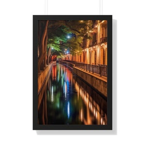 River Walk Nights - Watercolor Print of San Antonio River Walk - Framed Vertical Poster