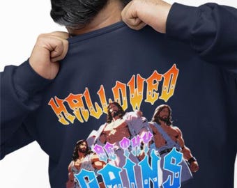 Christian Fitness Sweatshirt, Jesus Gym 90's Retro, Workout Jumper, Religious Exercise Pullover, Hallowed Be Thy Gains Sweater