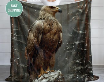 Eagle In The Forest Blanket, Plush Fleece Blanket, Cozy Throw, Soft Bedding, Eagle Blanket, Bird Throw Blanket, Woodland Animal Lover Gift