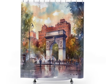Washington Square Park NYC - Watercolor Style Print, New York City - Cityscape Wall Art, Bathroom Decor, Home Decor, Artwork Shower Curtain