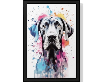 Gentle Giant - Great Dane- Watercolor Art Print- Framed Vertical Poster