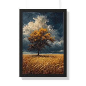 Storm in the Country- Pecan Tree in Rain Wheat Field-Rustic Farmhouse Decor-Watercolor Oil Painting, Satin and Archival Matte Framed Print