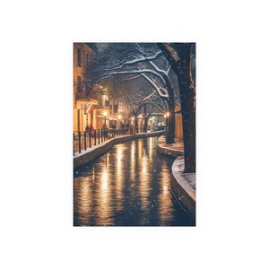 Winter River Walk - Watercolor Print of San Antonio River Walk, Nature Decor, Travel Poster, River Art Satin & Archival Matte Unframed Print