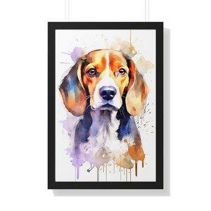 Beagle Bliss - Watercolor Print of a Beagle- Framed Vertical Poster