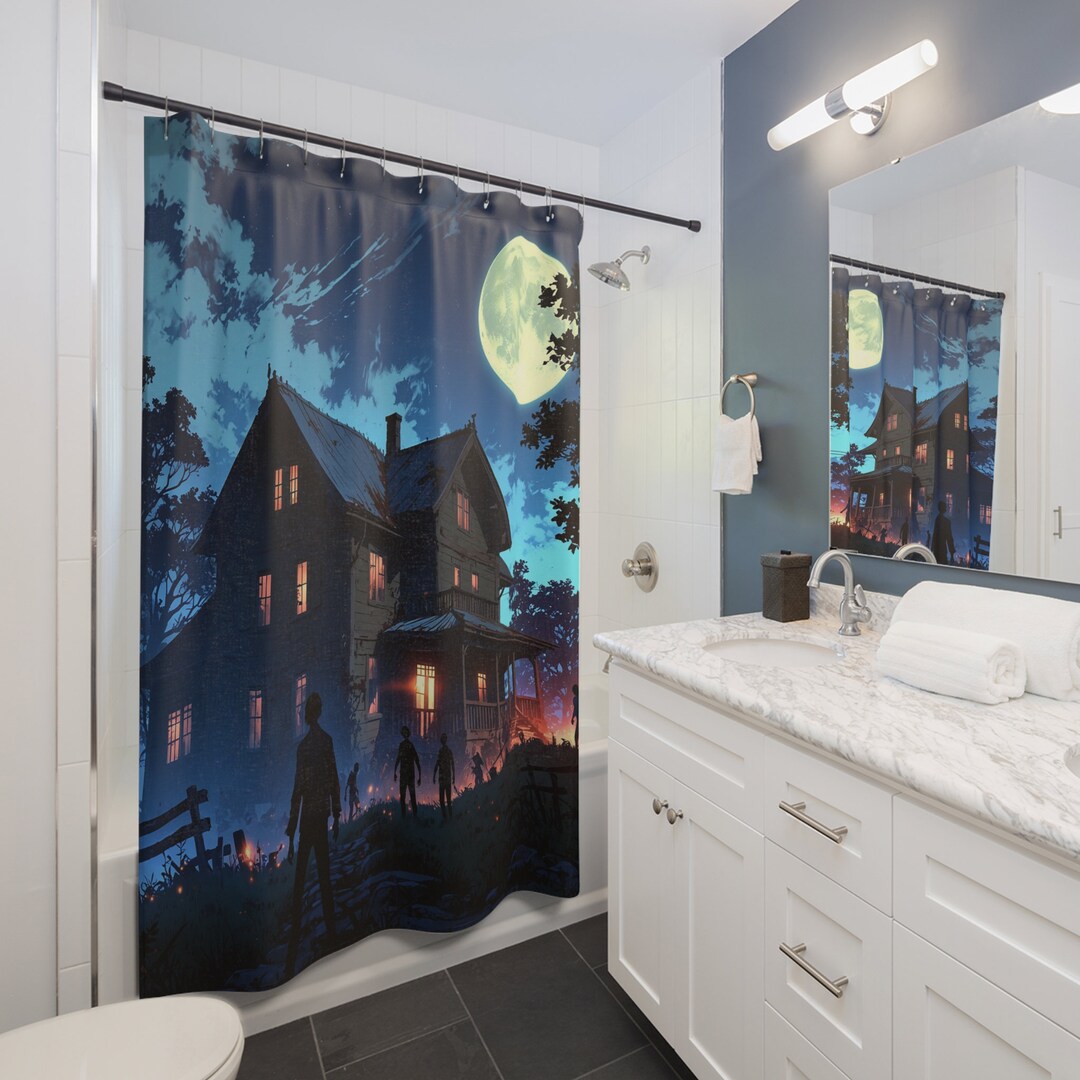 Halloween Horror Zombie House Shower Curtain, Scary Bathroom Holiday ...