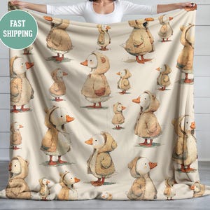 Barnfilt - Söt handritad gås i björnrockmönster sammetsfilt, plyschöverkast, överkast, barnrumsdekor, babyshowerpresent