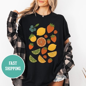 Vintage Citrus Fruits Botanical T-shirt, Retro Lemon Orange Lime Tee, Unisex Garment-Dyed Shirt, Nature Lover Gift, Farmers Market Top,