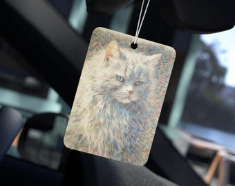 Car Air Freshener - Majestic White Cat, Cute Kitty Design, Car Accessory, Pet Lover Gift, Animal Print Air Freshener, Car Decor