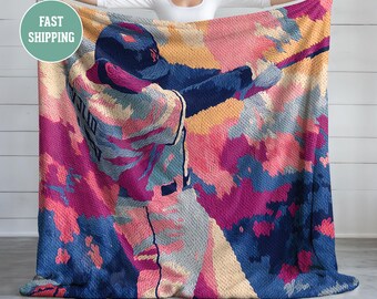 Baseball Batter Swinging Crochet Style Effect- Kids Homerun Fan, Sports Throw, Sports Blanket, Baseball Fan Gift,