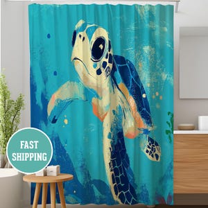 Sea Turtle Shower Curtains, Underwater Ocean Bathroom Decor, Beach House Coastal Home, Marine Life Animal Print, Sea Creature Bath Curtain