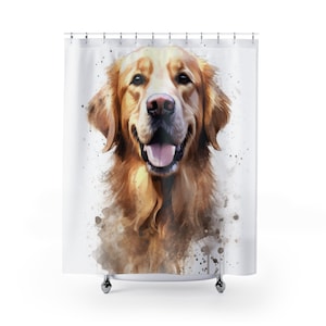 Golden Glow - Aquarelldruck eines Golden Retrievers, Haustier Geschenk, Aquarell Ölgemälde, Badezimmer Dekor, Kunstwerk Duschvorhang
