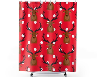 Christmas Reindeer Holiday Shower Curtains