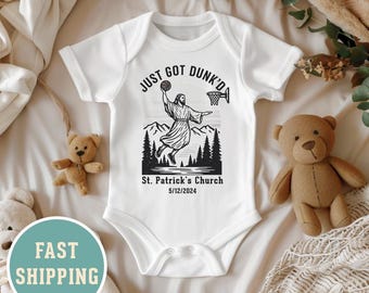 Body de bebé personalizado con texto "Got Dunk'd Bautismo Jesús", divertido, mono de una pieza, regalo para baby shower, cristiano, traje de bautismo católico