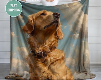 Manta con retrato de perro golden retriever, manta acogedora, ropa de cama suave, regalo para amantes de los animales, regalo para mamá perruna, manta con pintura de golden retriever