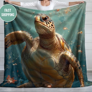 Cobertor de tartaruga marinha, presente para amantes de Frenchie, cobertor de lã de pelúcia, manta aconchegante, roupa de cama macia, decoração de animais do oceano, amante de tartarugas marinhas