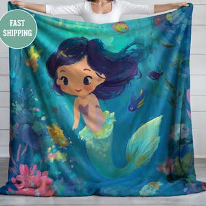 Baby Blanket, Mermaid Girl Underwater - Nursery Plush Throw, Kids Bedding, Ocean Theme, Infant Gift