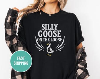 Metal Silly Goose On The Loose Unisex Garment-Dyed T-shirt, Rock n Roll Heavy Metal Tee, Music Concert Shirt, Funny Graphic Top, Emo Era