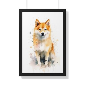 Shiba Inu Splendor - Watercolor Art Print - Framed Vertical Poster