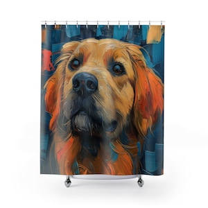 Golden Retriever Hund Straße Moderne -Hundebesitzer Geschenk, Hunde-Liebhaber Badezimmer Duschvorhang, Badezimmer Dekor, Kunstwerk Duschvorhang