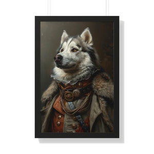 Chien husky sibérien révolutionnaire - Style victorien britannique - coups de pinceau épais - satiné et mat d&#39;archives Impression encadrée
