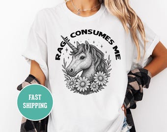 Wut verbraucht mich - Einhorn Mental Gesundheit Cottagecore Style Unisex T-Shirt, T-Shirt, Shirt, Top, Kleidung, Kleidung, Geschenk
