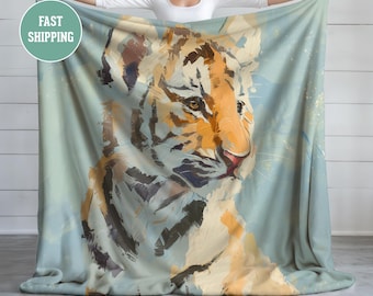 Majestueuze baby tijger safari thema pluche babydeken, genderneutraal babykamer, decor safari kinderkamer, dierenprint babydeken, safari