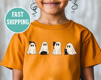 Halloween Ghost Black Cat Lover Shirt, Spooky Cat Costume Top Kids Tee, , Trick or Treat Shirt, Cute Halloween Outfit, Kids Halloween Gift