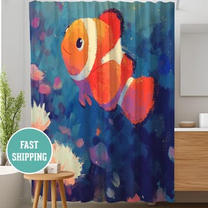 Colorful Clownfish Shower Curtain - Fun & Vibrant Bathroom Decor for Kids or Ocean Loving Families- Coral Reef Nautical