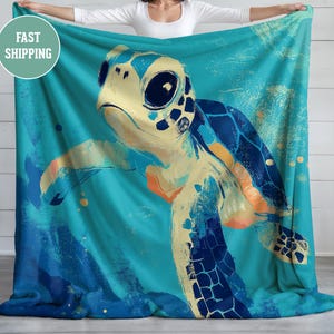 Sea Turtle Nursery Baby Blanket, Ocean Theme Throw Blanket for Newborns, Sea Life Kids Bedding, Coastal Decor Baby Shower Gift