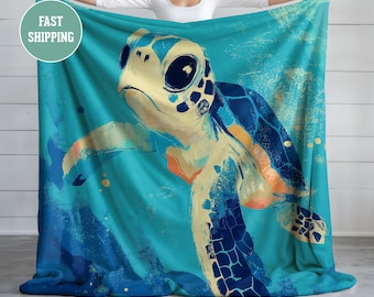 Sea Turtle Nursery Baby Blanket, Ocean Theme Throw Blanket for Newborns, Sea Life Kids Bedding, Coastal Decor Baby Shower Gift